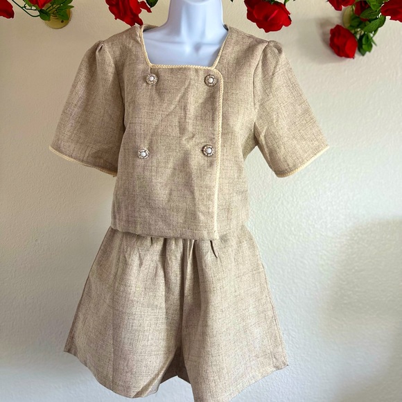 Tweed Top and Short Coordinates/Pink/Blue/Nude - Picture 3 of 3